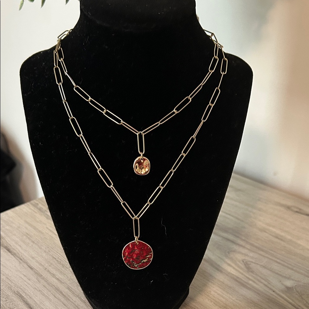 Gold Layered Necklace with Gold Pendants NEW